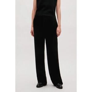 COS Velour Velvet Pants Black High Waist Wide Leg Soft Luxury Silk Womens Size 2